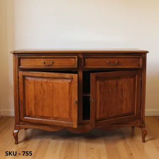 Credenza in Legno, Noce Scuro e Bianco Opaco, Finitura Bassano, 2 Ante 2 Cassetti - Arte Povera - Made in Italy - 145x49x116 cm