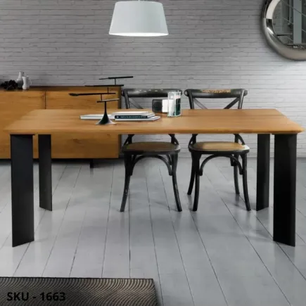 Tavolo fisso massello in rovere nodato con struttura in metallo – Stile Moderno - Contemporaneo