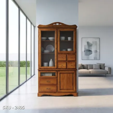 marca-design-shop-Dispensa in legno, noce scuro o bianco opaco, 3 ante e 7 cassetti