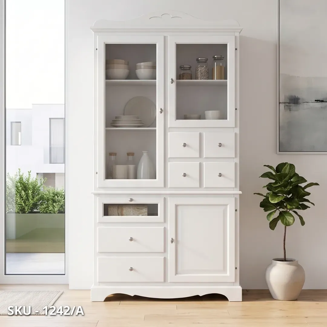 marca-design-shop-Dispensa in legno, noce scuro o bianco opaco, 3 ante e 7 cassetti