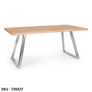 Tavolo Fisso Dukat in MDF Rovere Effetto Spina di Pesce con Gambe in Acciaio cromato o nero – Stile Moderno - Made in Italy