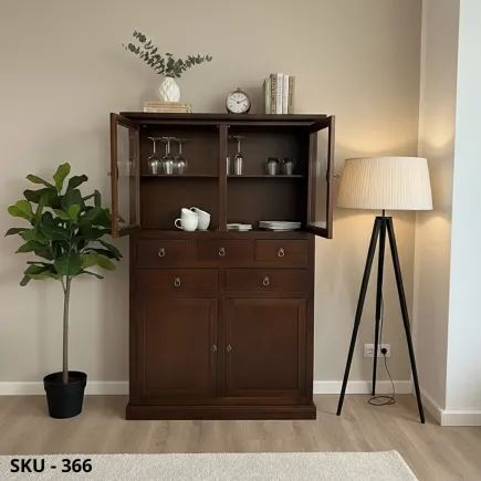 Dispensa in legno, noce scuro, 5 cassetti e 4 ante - Arte povera - Stile classico - Made in Italy - 120x41x187 cm