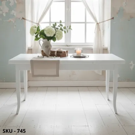 Tavolo allungabile in legno, bianco opaco, gambe a sciabola - Arte Povera - Made in Italy - da 80x80x78 cm, fino a  180x90x78 cm