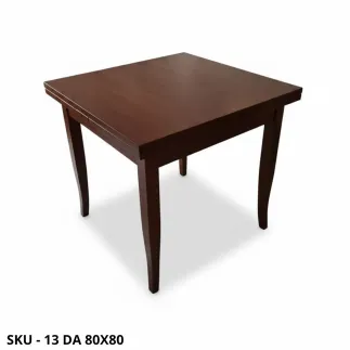 Tavolo rettangolare allungabile in legno, gambe a sciabola, noce scuro - Arte povera - Made in Italy