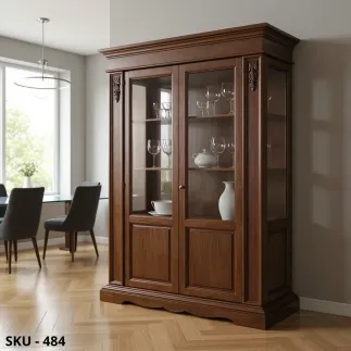 Vetrina cristalliera in Legno, Noce Scuro Finitura Bassano, 2 Ante Vetro - Arte Povera - Stile Classico - Made in Italy