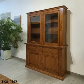 Vetrina Noce scuro finitura Bassano, 4 ante e 2 casseti, Made in Italy