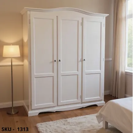 Armadio in legno, Bianco Opaco, Noce Scuro e Avorio, 3 ante - Arte povera - Stile classico - Made in Italy - 158x56x197 cm
