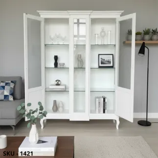 Vetrina cristalliera, Bianco Opaco con 2 Porte e Dettagli in MDF - Arte Povera, Stile Classico - Made in Italy