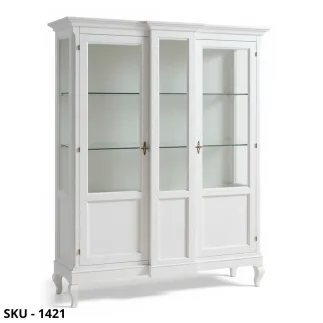 Vetrina cristalliera, Bianco Opaco con 2 Porte e Dettagli in MDF - Arte Povera, Stile Classico - Made in Italy