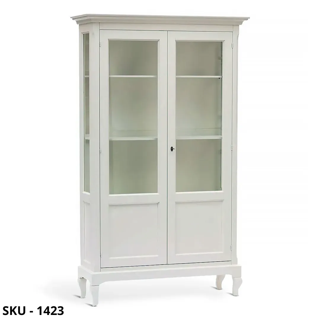 Vetrina in Legno, Bianco Opaco, con 2 Ante e 5 Ripiani - Made in Italy