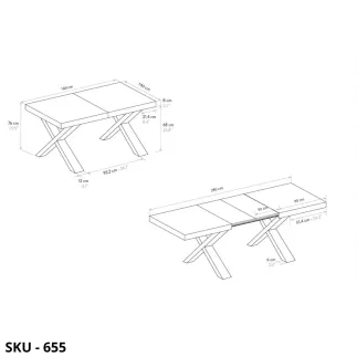 Tavolo da pranzo allungabile, rovere invecchiato, rovere naturale, bianco consumato, con base a crociera e 2 allunghe da 50 cm