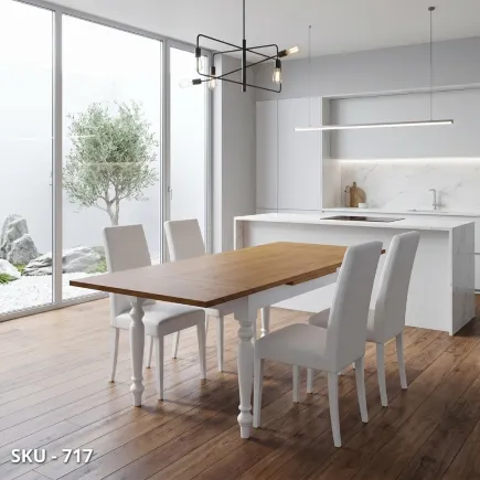 Tavolo da pranzo rettangolare in Rovere Bianco Opaco, allungabile con 2 estensioni - Arte Povera - Classico - Made in Italy