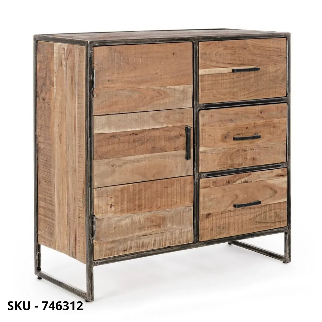 marca-design-shop-Cassettiera Elmer in Legno d’Acacia e in Acciaio Verniciato – Stile Moderno – Made in Italy