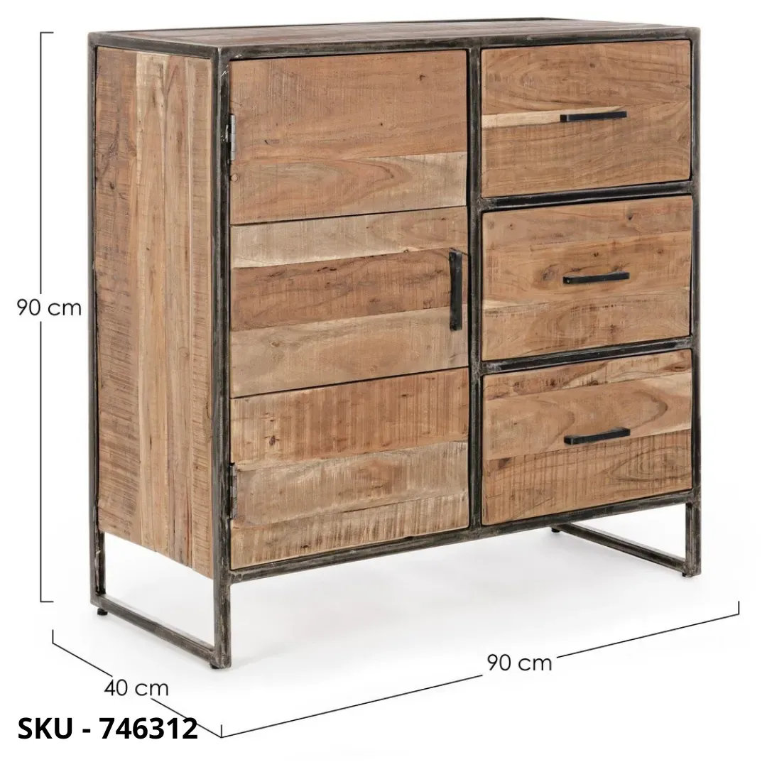 marca-design-shop-Cassettiera Elmer in Legno d’Acacia e in Acciaio Verniciato – Stile Moderno – Made in Italy