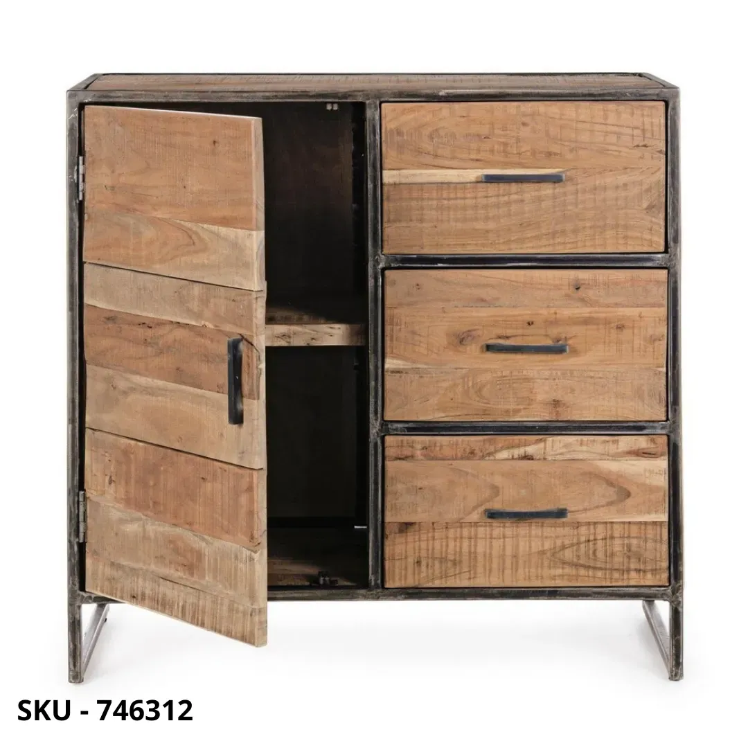 marca-design-shop-Cassettiera Elmer in Legno d’Acacia e in Acciaio Verniciato – Stile Moderno – Made in Italy