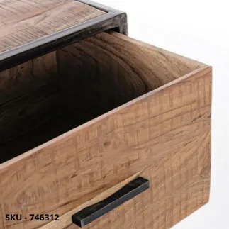 Cassettiera Elmer in Legno d’Acacia e in Acciaio Verniciato, 3 Cassetti e 1 Anta – Stile Moderno – Made in Italy