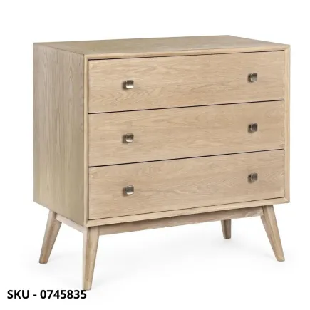 Cassettiera Alannis in Legno di Abete con Maniglie in Acciaio con 3 Cassetti - Stile Moderno – Made in Italy