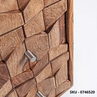 Cassettiera Kant  in Legno di Sheesham con Pomelli in Acciaio, Finitura Naturale con 3 Cassetti -  Stile Moderno – Made in Italy