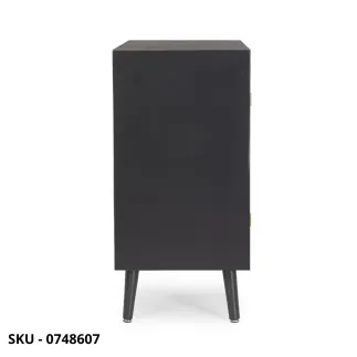 Cassettiera Josine in Legno di Pino con Inserte, Nero Opaco con Maniglie in Acciaio – Stile Moderno – Made in Italy
