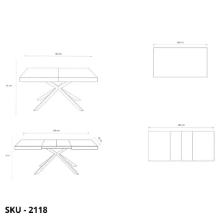 Tavolo Allungabile in Legno, Bianco Frassinato, Rovere Naturale, Grigio cemento, Noce Scuro