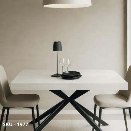 Tavolo Allungabile in Legno, Bianco, Rovere, Grigio, Noce, Gambe in Metallo Nero – Stile Moderno - Contemporaneo - Made in Italy