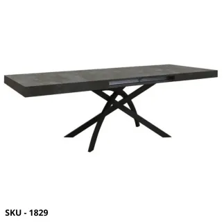Tavolo allungabile in metallo, piano grigio cemento, 2 allunghe centrali – Stile Moderno - Contemporaneo- Made in Italy