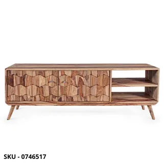 Mobile TV Kant in Legno Sheesham con 2 Ante, Finitura Naturale e Pomelli in Acciaio – Stile Moderno – Made in Italy