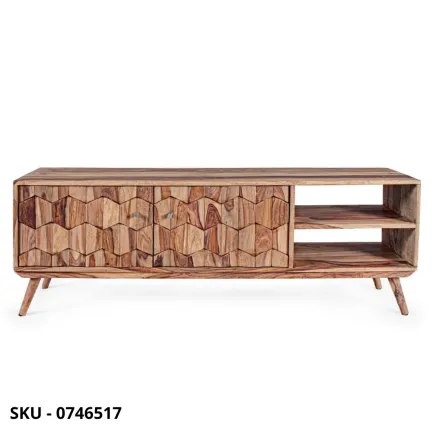 Mobile TV Kant in Legno Sheesham con 2 Ante, Finitura Naturale e Pomelli in Acciaio – Stile Moderno – Made in Italy
