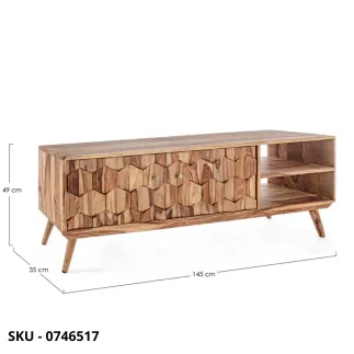 Mobile TV Kant in Legno Sheesham con 2 Ante, Finitura Naturale e Pomelli in Acciaio – Stile Moderno – Made in Italy