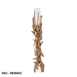 Piantana Ace in Legno di Teak Riciclato con Paralume in Cotone,  Finiture Bianco o Nero – Stile Moderno – Made in Italy