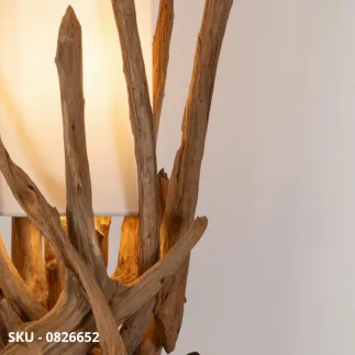 Piantana Ace in Legno di Teak Riciclato con Paralume in Cotone,  Finiture Bianco o Nero – Stile Moderno – Made in Italy