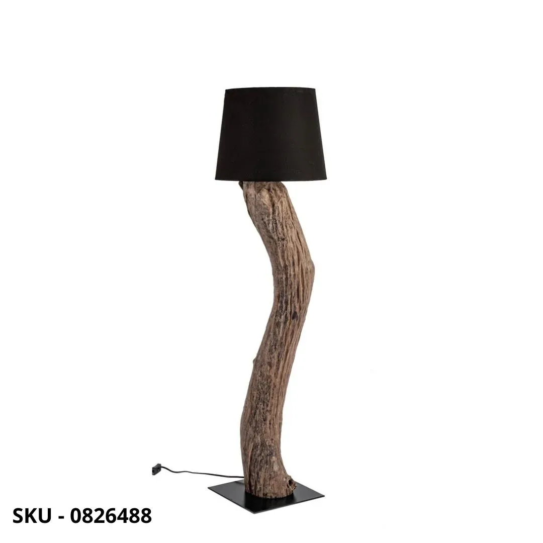 Piantana Kleta in Teak Riciclato con Paralume Nero – Moderno | Marca Design Shop