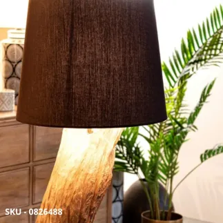 Piantana Kleta in Legno di Teak Riciclato con Paralume in Cotone Nero e Base in Acciaio – Stile Moderno – Made in Italy