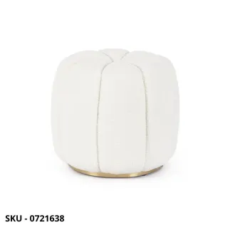 Pouf Rotondo Karolina con Rivestimento Effetto Lana e Base Oro – Stile Moderno – Contemporaneo – Made in Italy – Ø44x39 Cm