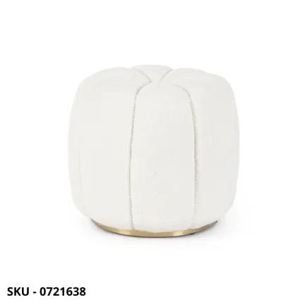 Pouf Rotondo Karolina con Rivestimento Effetto Lana e Base Oro – Stile Moderno – Contemporaneo – Made in Italy – Ø44x39 Cm