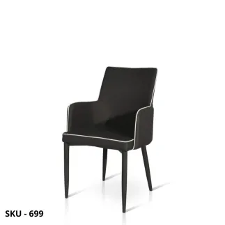 Set di 4 Sedie Imbottite, Struttura In Acciaio, Rivestimento in Tessuto Nero e Grigio  – Stile Moderno - Contemporaneo