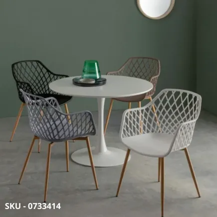 Set di 4 Sedie Optik in Metallo Verniciato Effetto Legno con Scocca In Plastica Bianco, Grigio, Nero, Tortora, Verde salvia