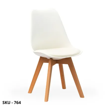 Set di 4 Sedie in Polipropilene con Gambe in Legno e Cuscino in Ecopelle, Bianco o Grigio  – Stile Moderno - Contemporaneo