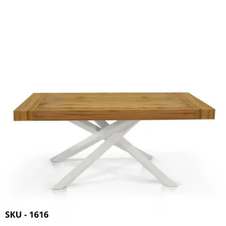 Tavolo allungabile in rovere nodato con 2 allunghe e gambe in metallo –  Stile Moderno, Contemporaneo – Made in Italy