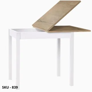 Tavolo a libro rovere, piano tinta Noce, gambe bianche in metallo - Stile Moderno, Contemporaneo