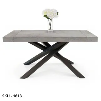 Tavolo allungabile, base in metallo, piano in nobilitato, finitura beton - Stile Moderno - Contemporaneo – Made in Italy