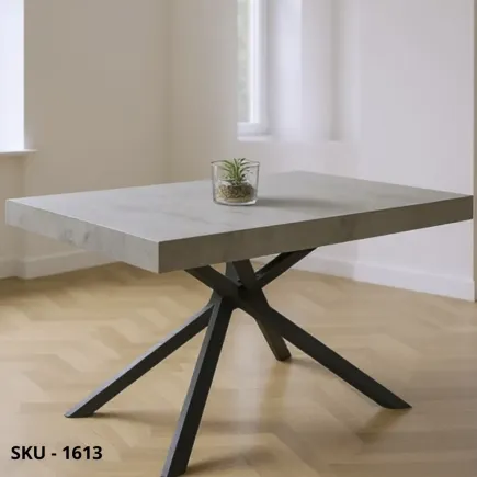 Tavolo allungabile, base in metallo, piano in nobilitato, finitura beton - Stile Moderno - Contemporaneo – Made in Italy