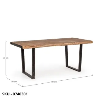 Tavolo Fisso Elmer, piano in Legno d'Acacia, struttura in Acciaio Verniciato – Stile Moderno - Contemporaneo – Made in Italy