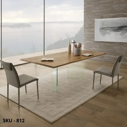 marca-design-shop-stile-moderno-stile-contemporaneo-Tavolo fisso Rovere impiallacciato, Gambe in vetro