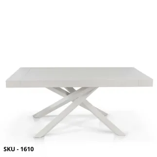 Tavolo allungabile, piano in Nobilitato, finitura Bianco Consumato con 2 Allunghe e Base in Metallo - Stile Moderno