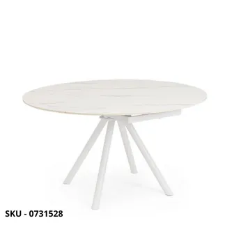Tavolo Allungabile Rotondo Rauni con Piano in Gres Effetto Marmo e Base in Acciaio – Stile Moderno
