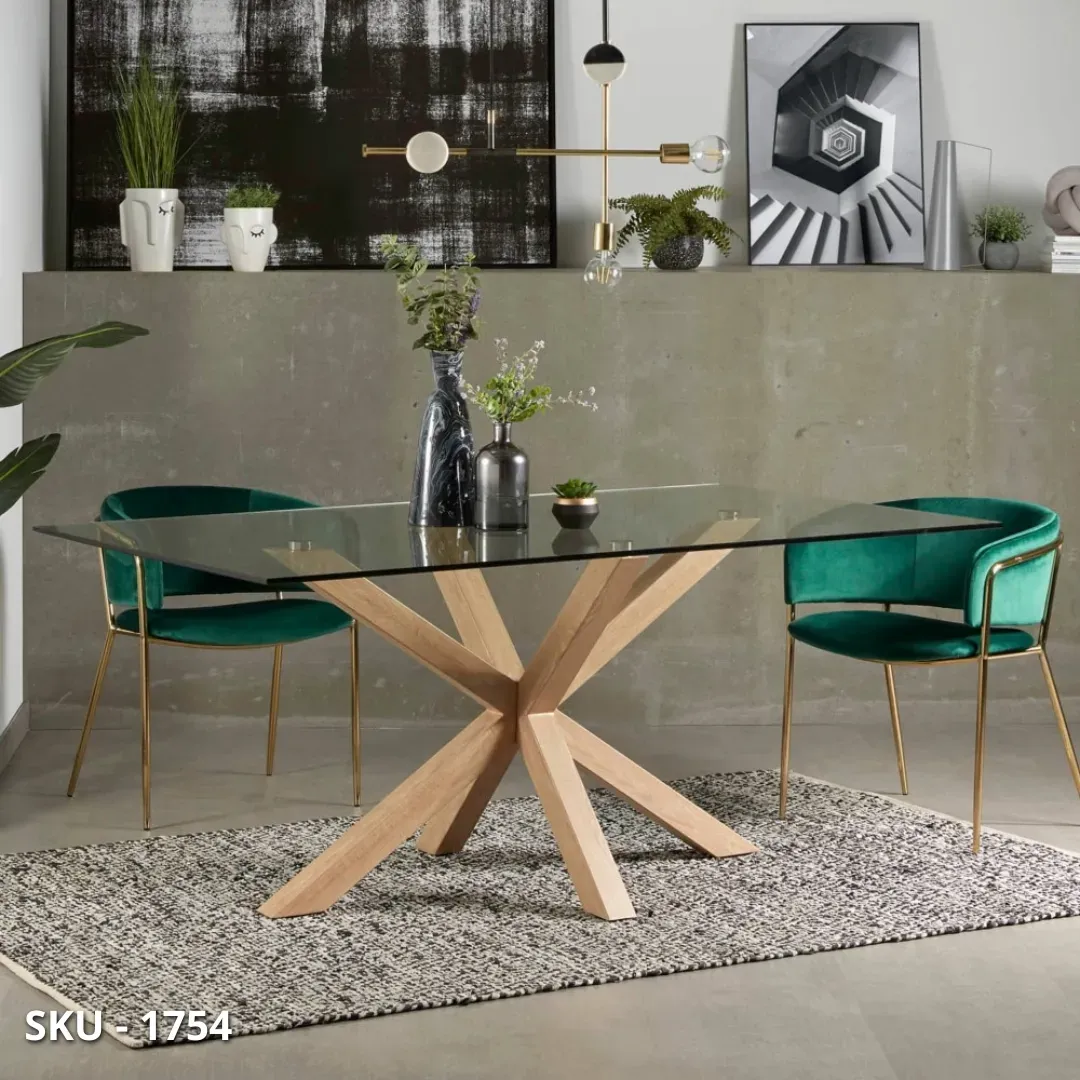 marca-design-shop-stile-moderno-stile-contemporaneo-Tavolo fisso in Vetro temperato con Base in Legno di rovere