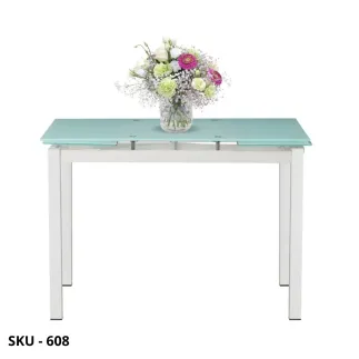Tavolo allungabile rettangolare con struttura in Acciaio Verniciato Bianco o Grigio e Piano in Vetro Acidato – Stile Moderno