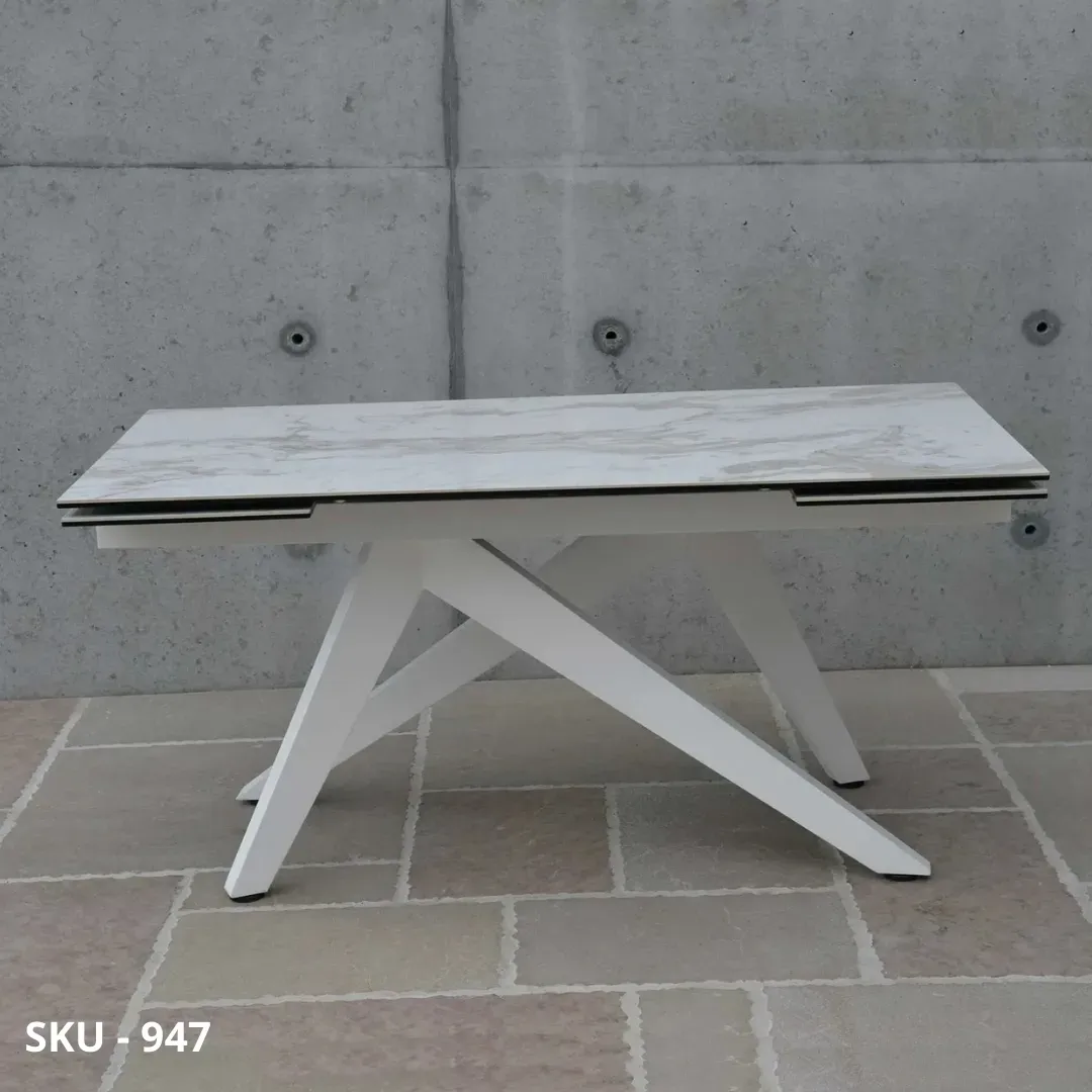 marca-design-shop-stile-moderno-stile-contemporaneo-Tavolo Allungabile con Piano in Vetro Effetto Marmo Bianco
