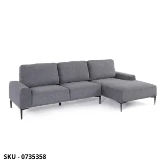 Divano Washington a 3 Posti con Penisola, Struttura in Legno e Gambe in Metallo, grigio chiaro e grigio scuro – Stile Moderno